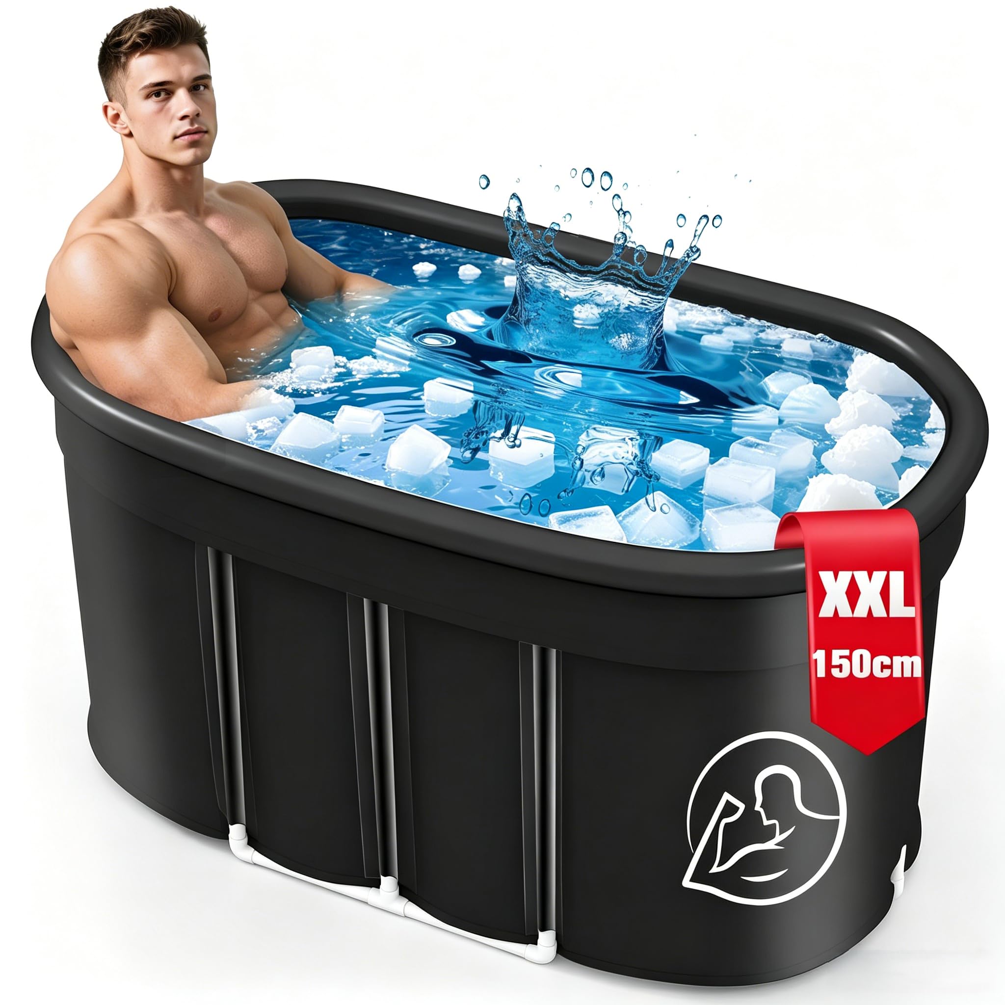 Eisbad XXL, Faltbare Badewanne Erwachsene(120cm Ø), Eistonne Eisbaden Outdoor mit Staubschutzabdeckung, Faltbare Badewanne Erwachsene, Eisbaden Tonne für Recovery und Kaltwassertherapie, Blau