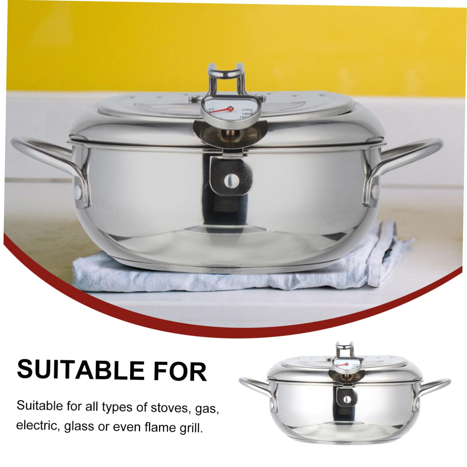 CIYODO Japanese Frying Pan Tempura Frying Pot Thermometer Deep Fryer Stove Compatible Nonstick Pot