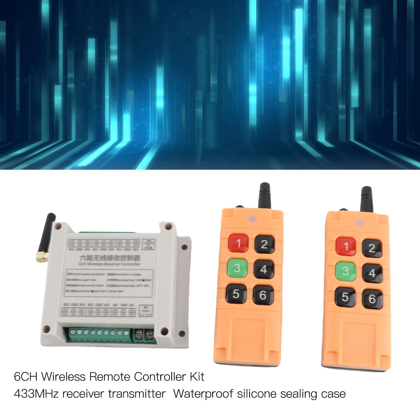 Interruptor de relé de Control Remoto Inalámbrico de 6 Canales Controlador de Ventana de Puerta de Luz de Motor Universal, 433 MHz, 12 V CC