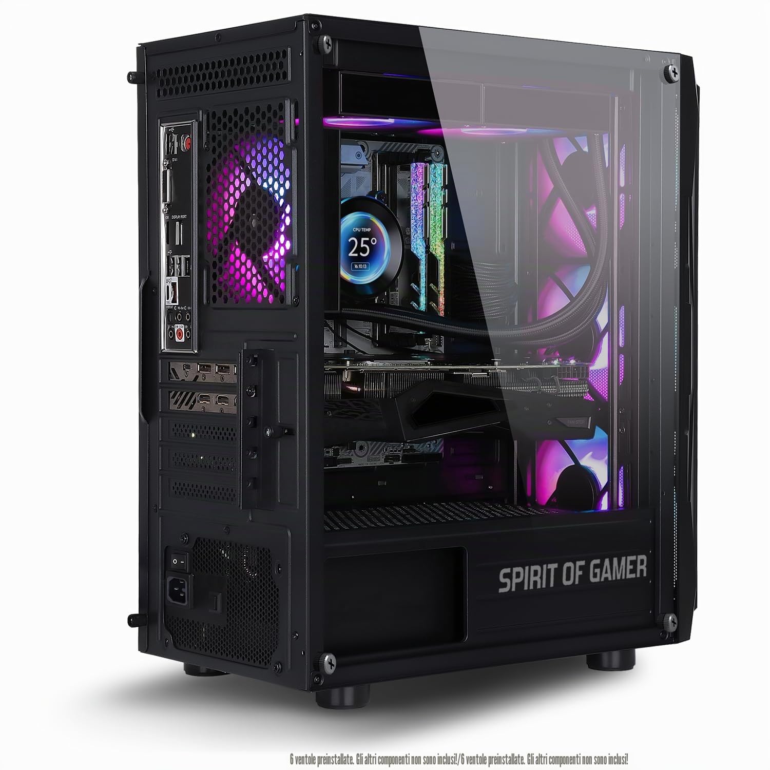 Spirit Of Gamer Chassis di gioco RGB per PC, 6 ventole ARGB incluse, compatibile con mATX, gioco medio vuoto con parete laterale in vetro temperato, ottimizzata per il raffreddamento