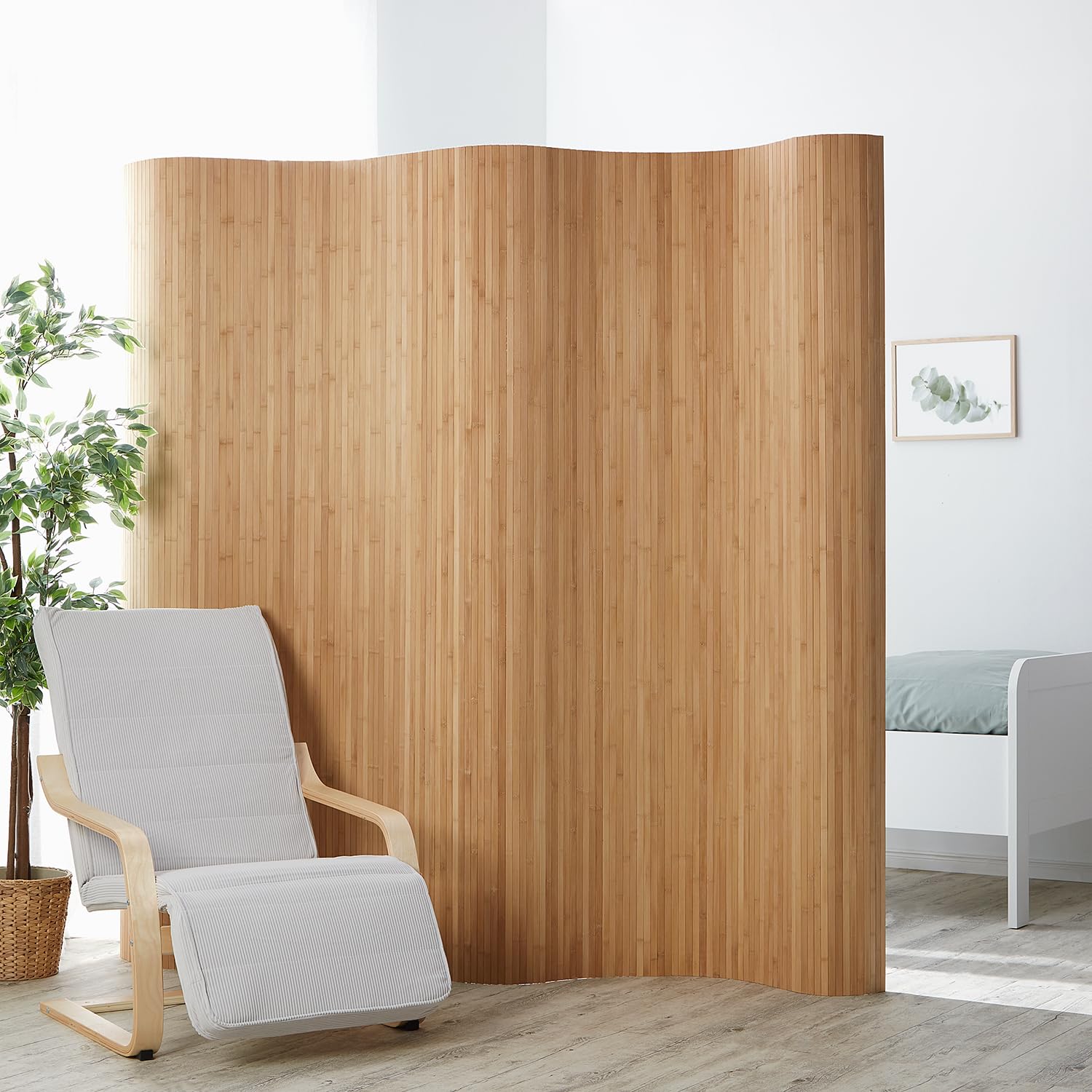 Homestyle4u 302, Séparation de pièce Bambou Marron Paravent intérieur Forme ondulée Cloison 2m de Hauteur