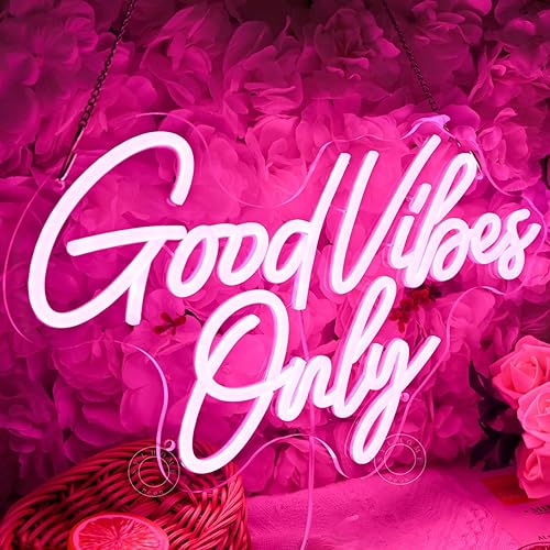 Miniatura 5 de SYLHOME Letrero de luz LED de neón con texto en inglés "Good Vibes Only", para dormitorio, oficina, bar, pub, club, decoración de fiesta de