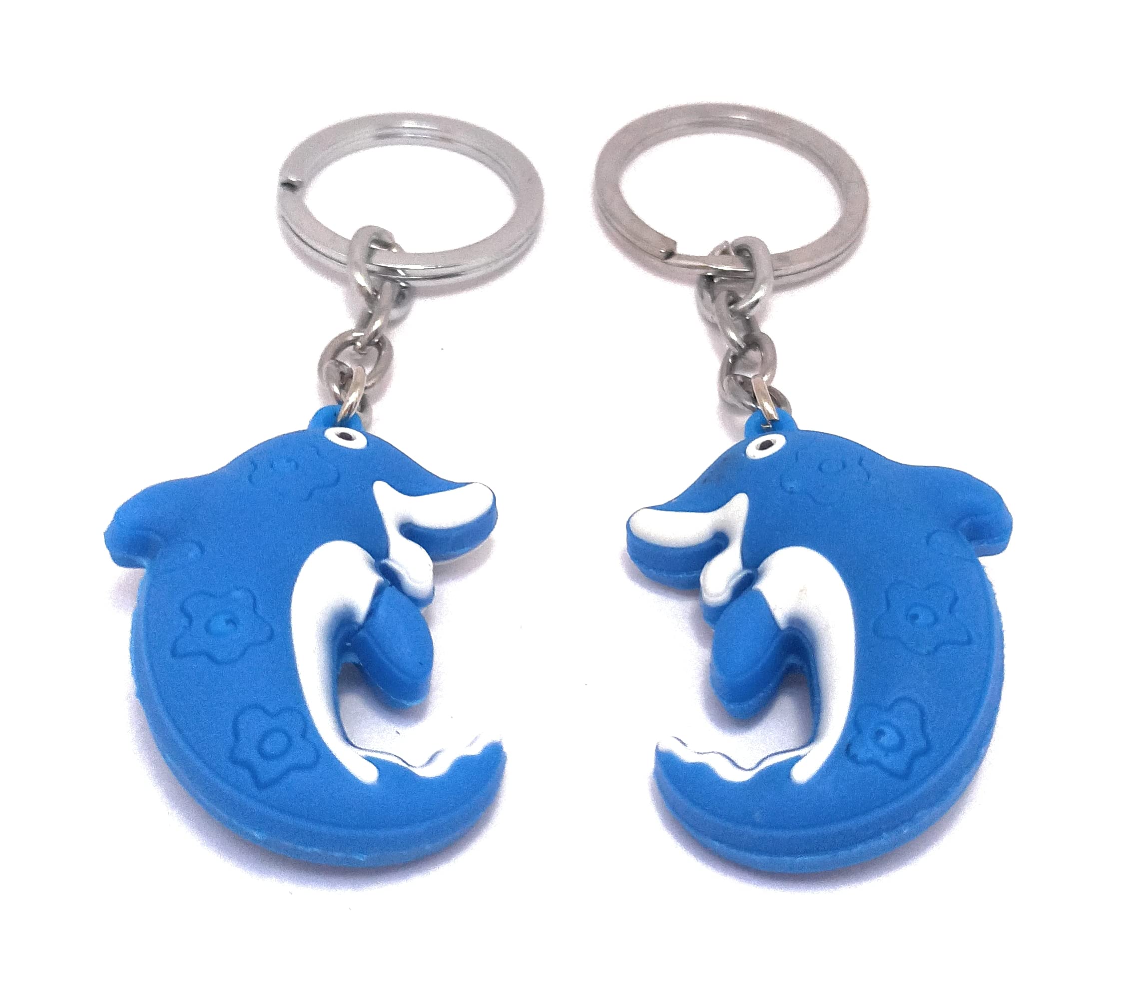 Dolphin Rubber Figure Blue Keychain Set of 2