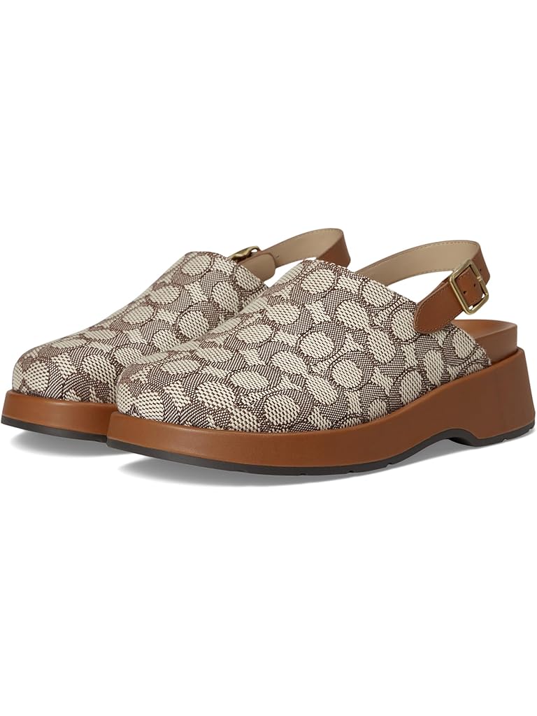 Gray COACH Sculpted C Platform Clog In Signature Textile Jacquard