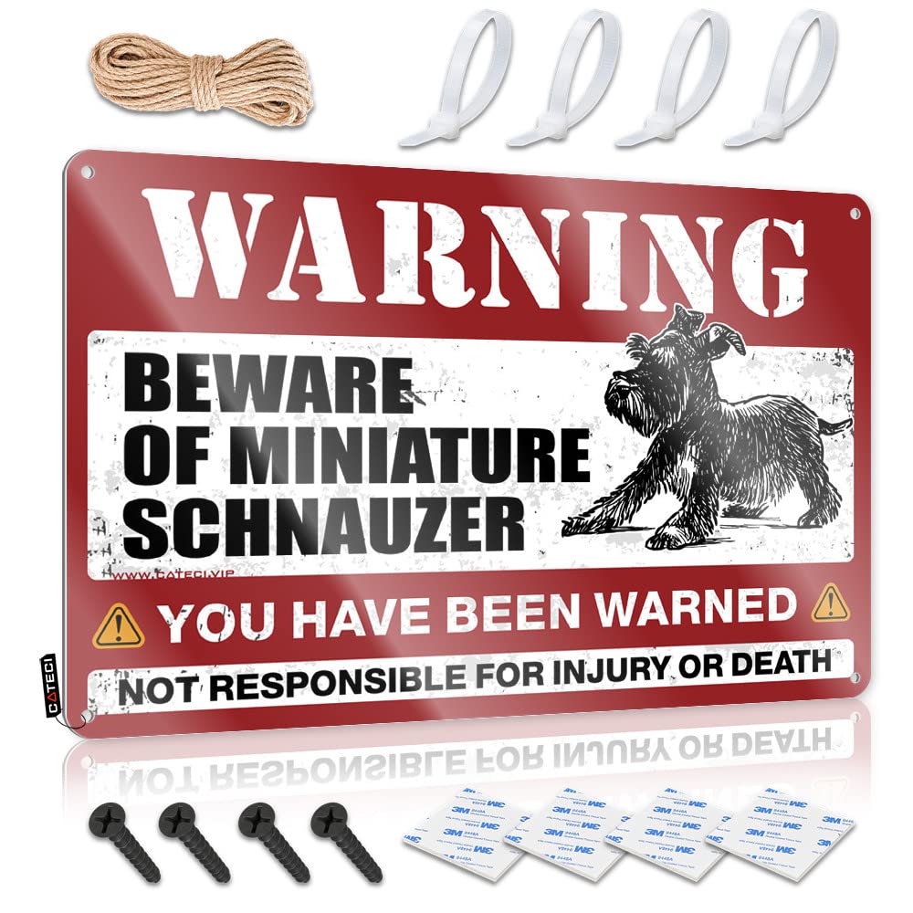 STWNVOITV Funny Camping Signs Beware Of Miniature Schnauzer Tin Sign Tin Signs For Bar Tin Signs For Bar(20X30CM)