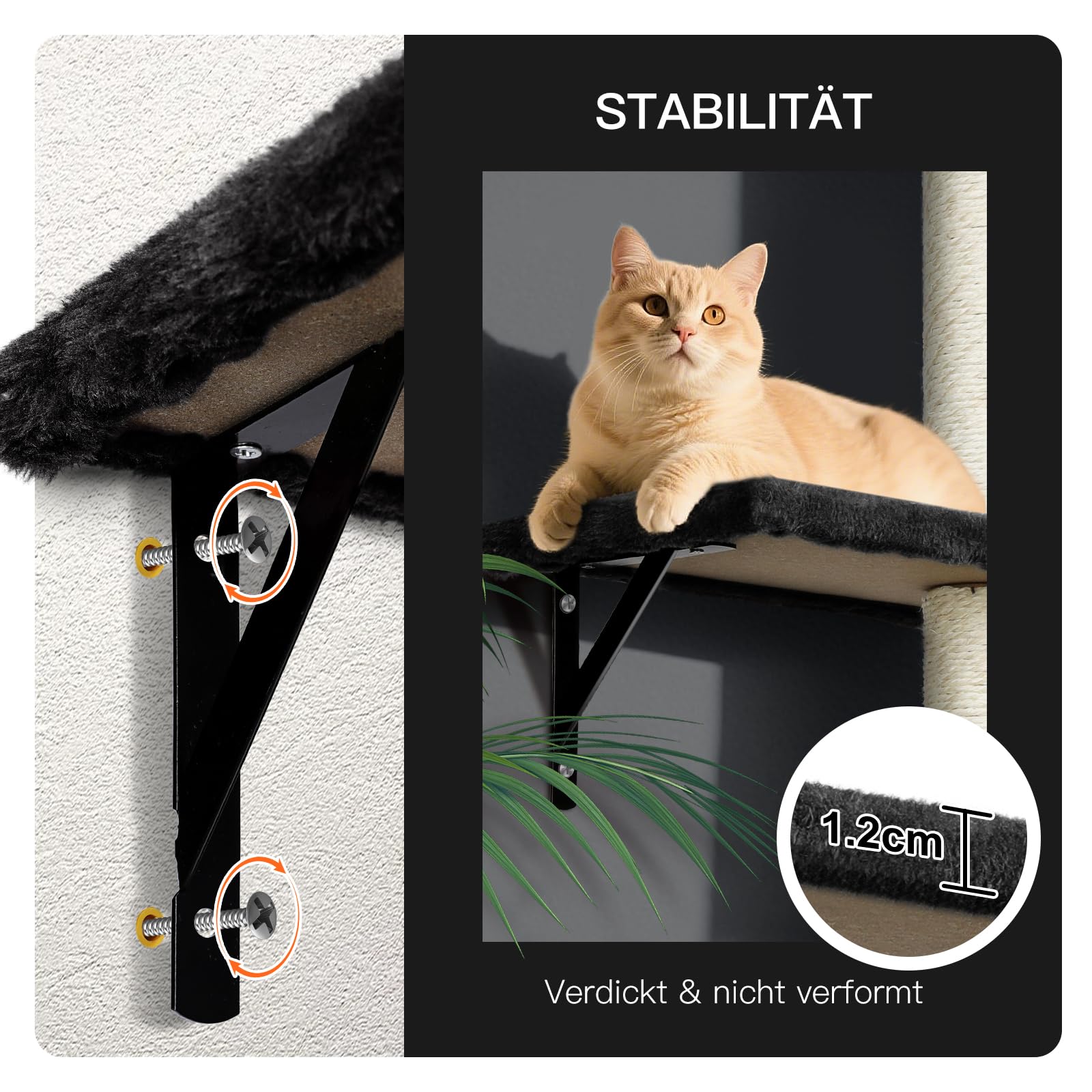 Zvonema Kletterwand Katzen, Katzen Wandelemente 10-teilig, Stabiler Holz Katzenwand, Bequem Plüsch Katzenmöbel, Kratzbaum Wand mit Katzenhaus, Brücke, Treppe, Kratzbrett, Katzenliege & Hängeball