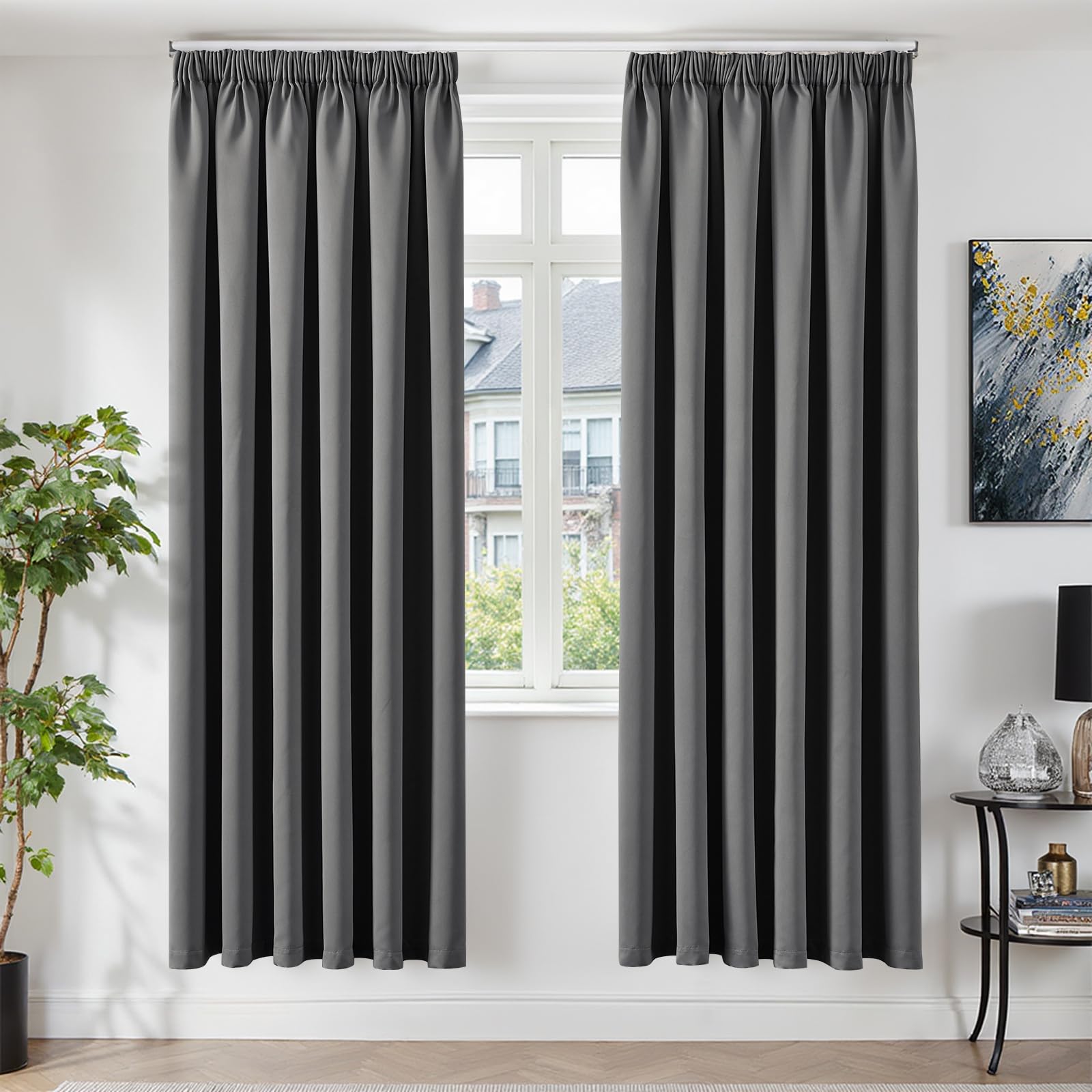 TOPICK Grey Blackout Curtains Living Room Bedroom, 90x84 Pencil Pleat 2 PCS — image 1