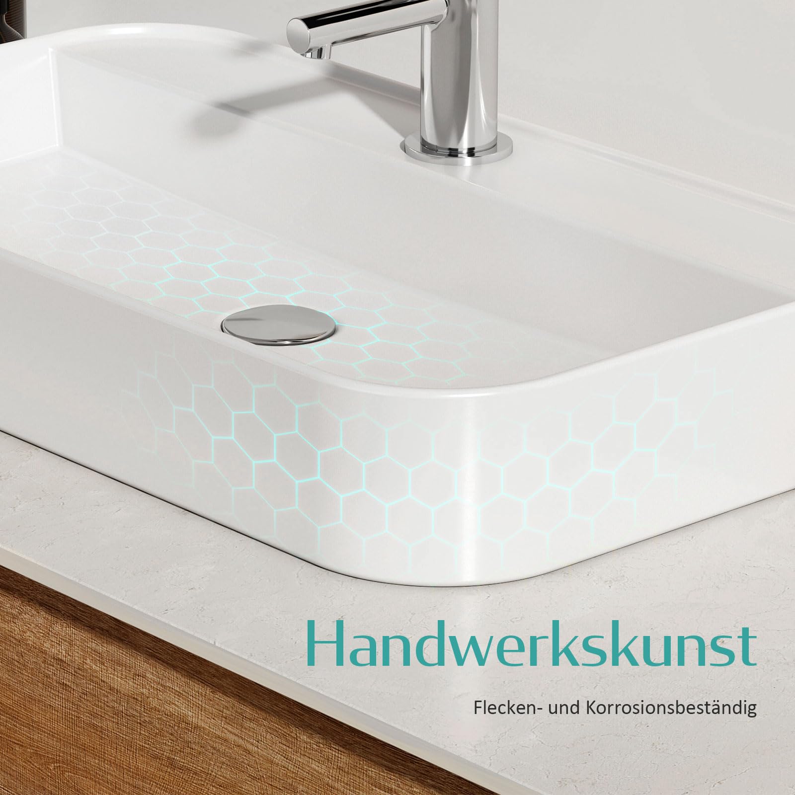 EMKE Waschbecken Aufsatzwaschbecken, Hängewaschbecken für Badezimmer Gäste WC 60 x 40 x 11 cm, Eckig Handwaschbecken Waschtisch Bad Waschbecken Klein Wandwaschbecken Waschschalen Weiß