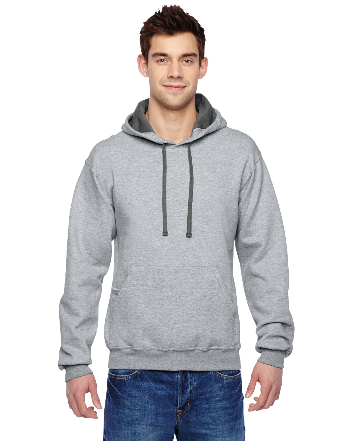 Fruit Of The Loom Men's Hoodie - Heather Grey Sofspun Fleece Pullover Hoodie, Pullover - Heather Grey, Large