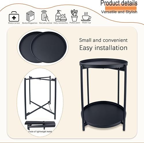 Miniatura 4 de Mesa auxiliar redonda, mesa redonda pequeña de 2 niveles, mesa auxiliar redonda, mesa auxiliar para guardería, con bandeja extraíble, para