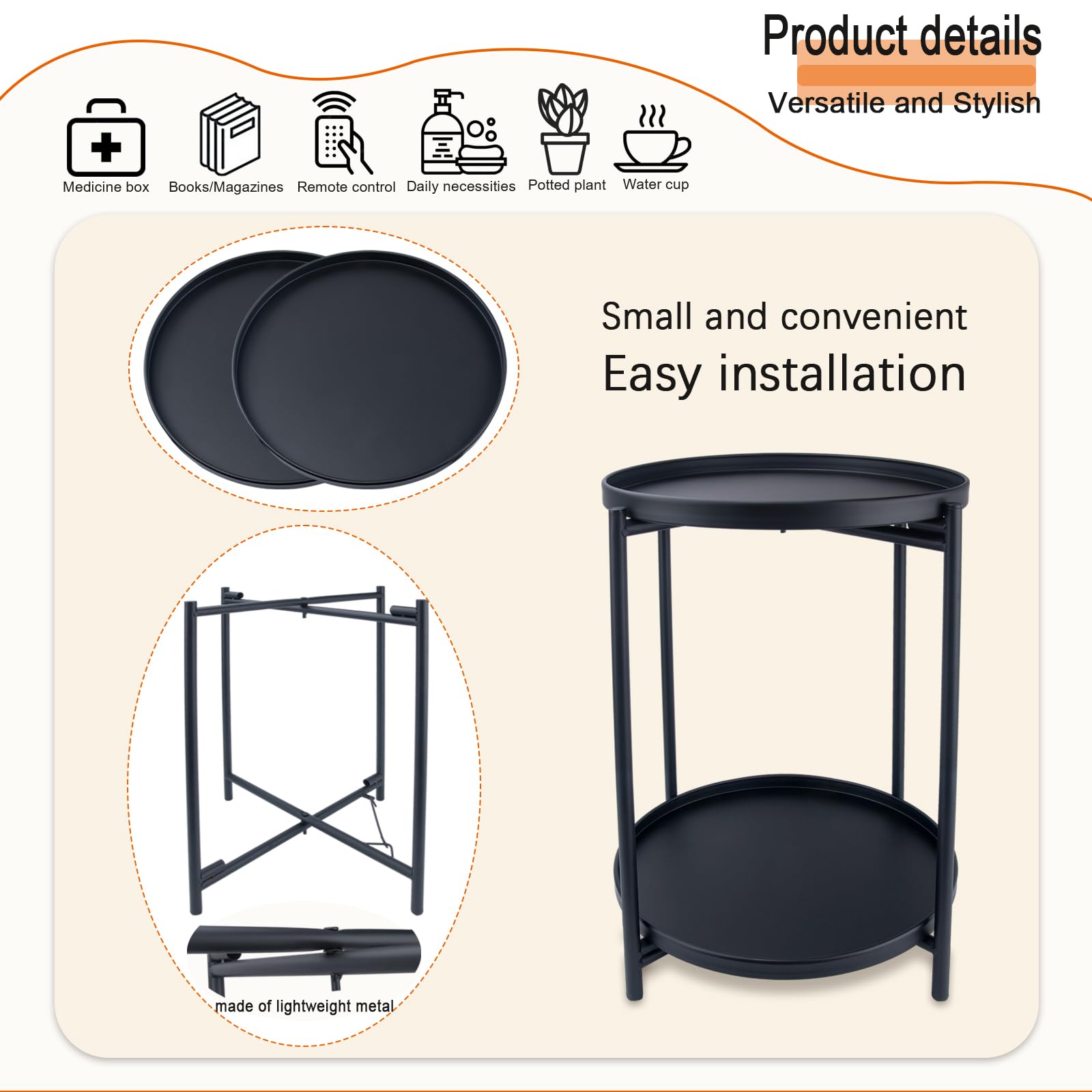 LuckySlycyc Round Side Table, 2Tier Small Round Table, Round end Table
