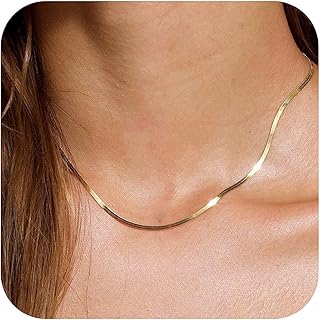 Gold Chain Necklace for Women, 14k Gold Plated Thin Beaded Wave Box Chain Necklace Dainty Gold Necklace Simple Layered Gold Choker Necklaces Minimalist Gold Link Chain Necklace Trendy Jewelry for Women Girls