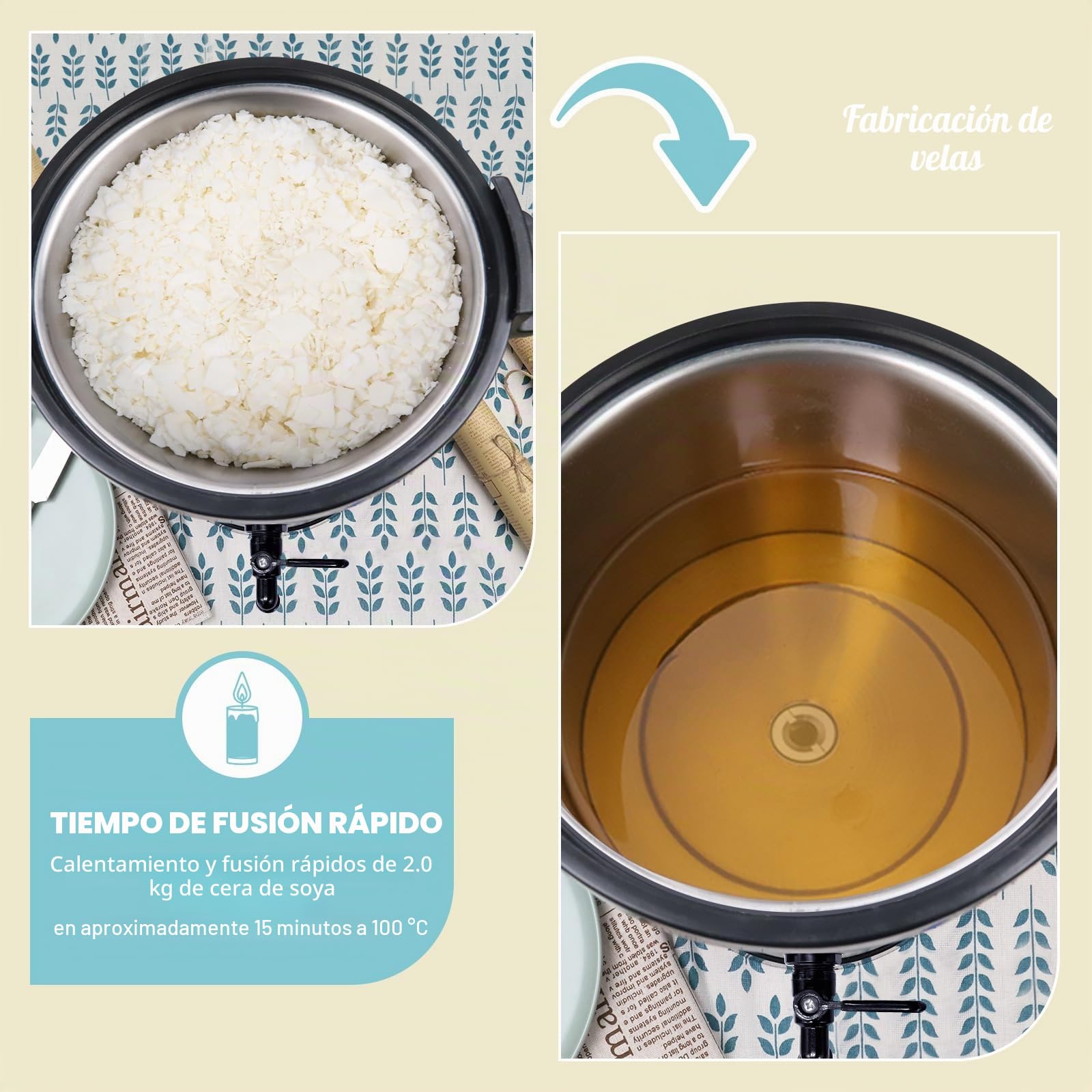 TOAUTO Fundidor de cera para hacer velas, horno de fusión de cera extragrande con boquilla de vertido rápido y control de temperatura, capacidad de cera de 12 libras para jabón de velas, limpieza