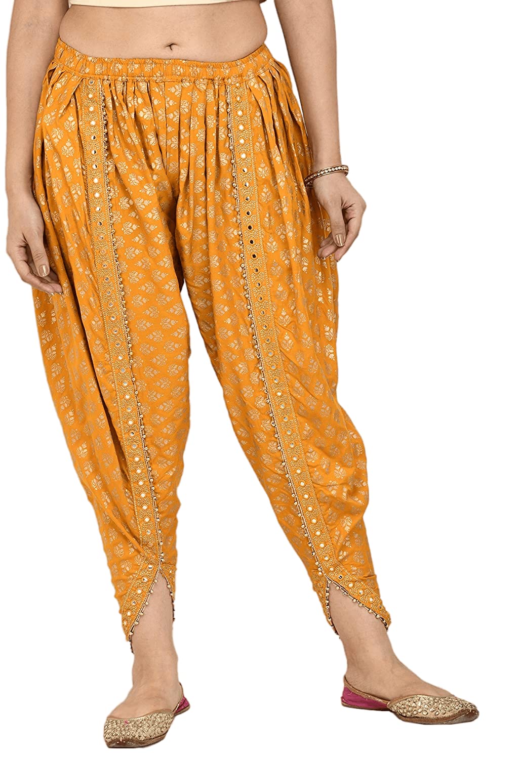 HIMAYASPS Lightweight Maternity Dhoti Pants Soft Rayon Fabric Dhoti Waist Size (32-38 INCHES (XL/XXL)) Mustard Printed Pack of 1-picture-23