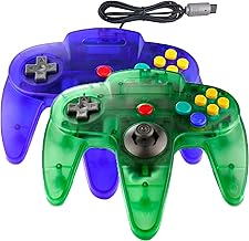 2 Pack Classic N64 Controller,Wired N64 64-bit Gamepad Joystick for N64 Console (Clear Green and Clear Blue)