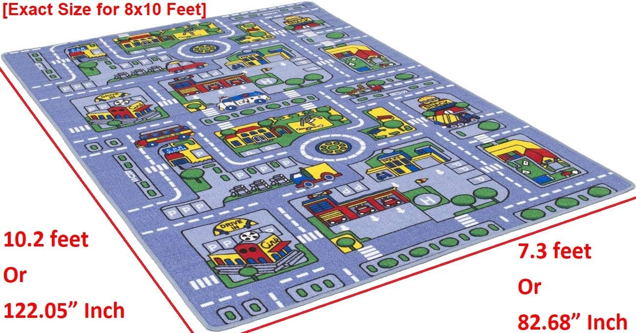 | City Map Area Rug in Gray Color | 8x10 in Length Bedroom Rug for Kids
