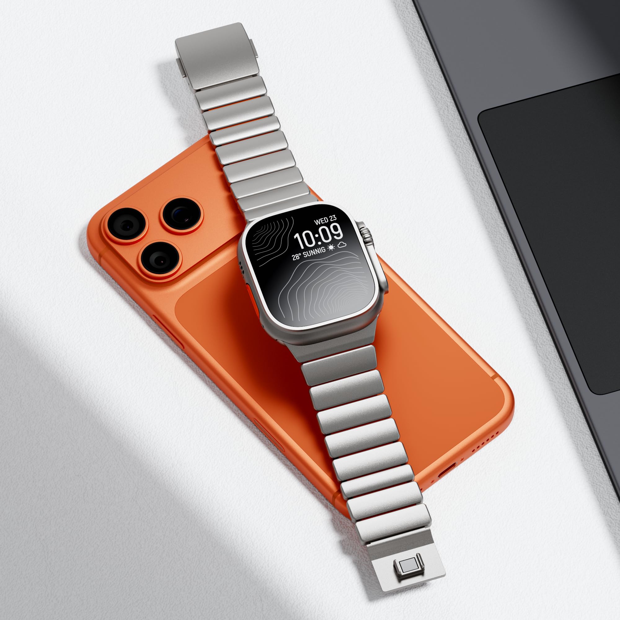 KADES Bracelet à maillons magnétiques en titane et silicone de grade 2 pour Apple Watch Ultra 3/2/1 49 mm, 46 mm, 45 mm, 44 mm - Fermoir sécurisé - Bracelet de sport léger pour iWatch Series 11 10 9 8