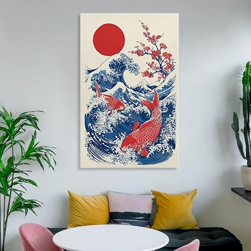 Miniatura 6 de Koi Fish Cherry Blossom Wave Retro Asian Japanese Poster Canvas Wall Art Decor for Bedroom Living Room Office Bathroom Home Pictures Print Wall