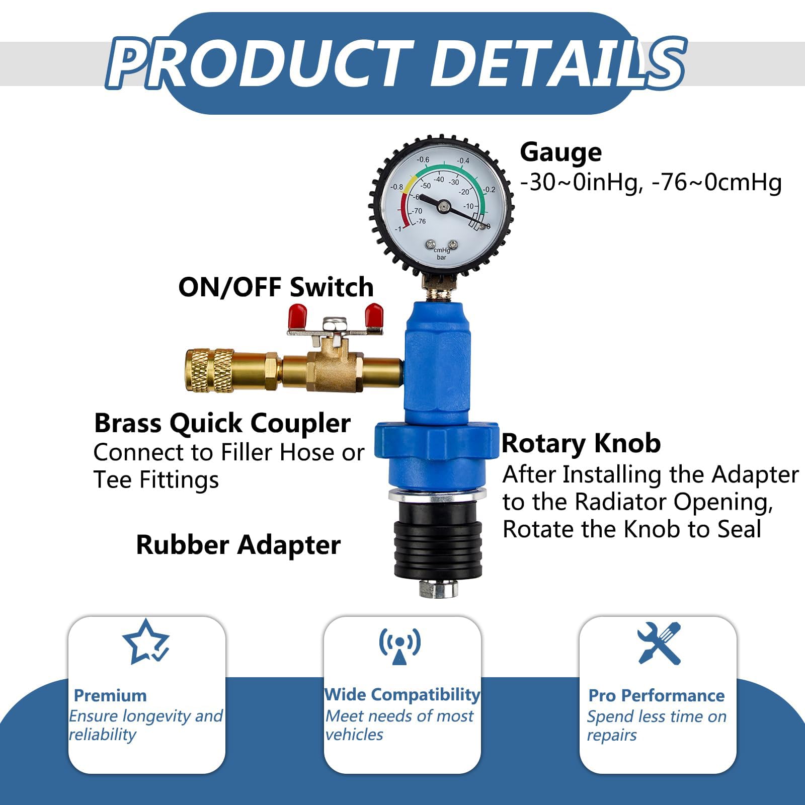 Kit professionale ricarica del liquido refrigerante a vuoto per auto e con adattatori universali e funzione spurgo rapido Set riempimento del liquido refrigerante per auto