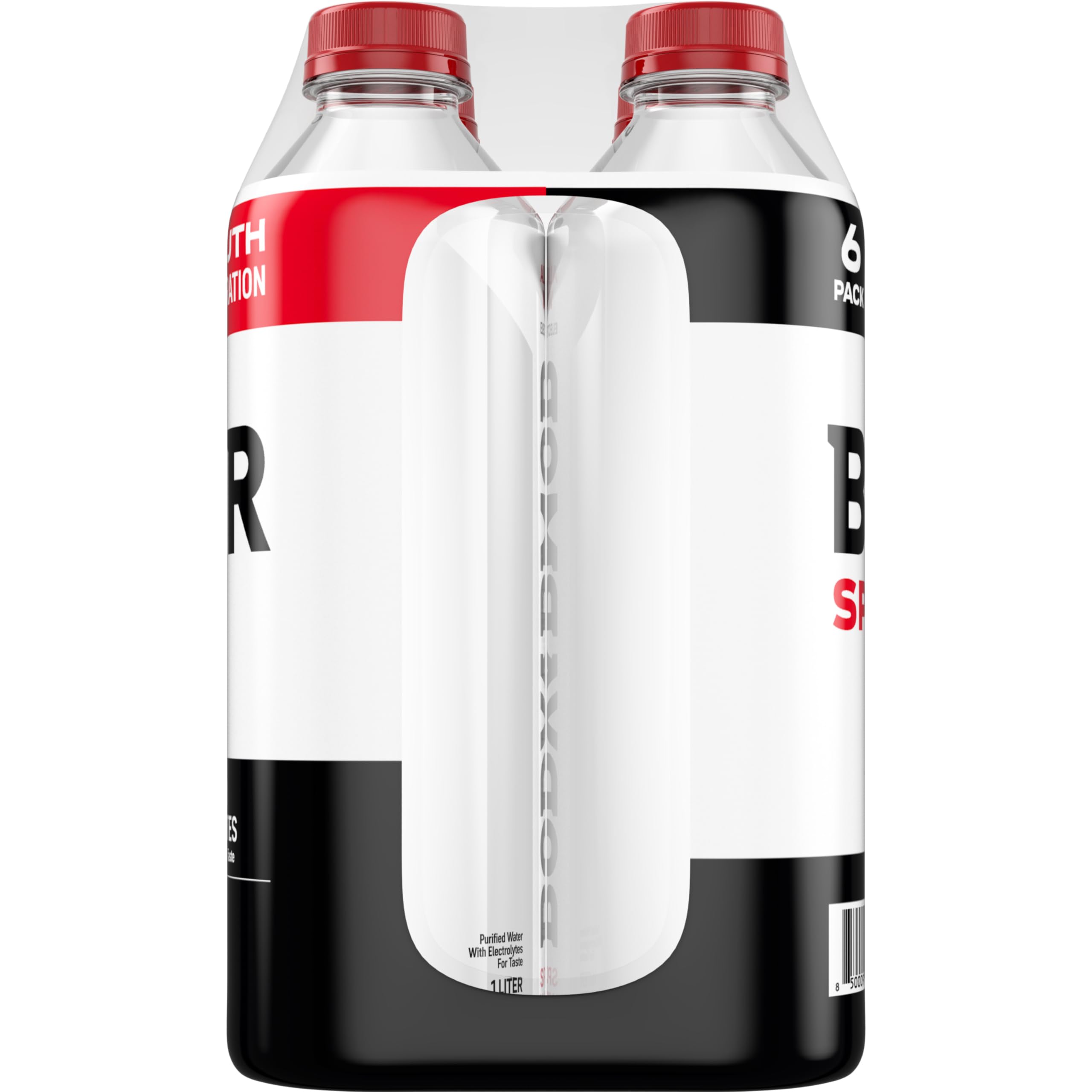 BODYARMOR SportWater Alkaline Water, High Alkaline Bottled Water, pH 9+, 1 Liter (6 Pack), Refreshing Electrolyte Water Pack, Wide Mouth Bottle