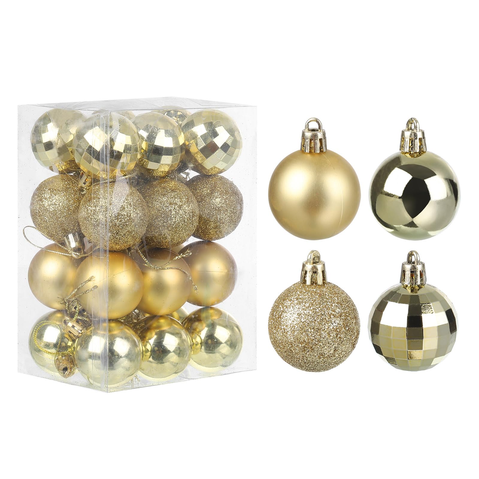 uxcell 24Pcs Gold 1.57 Inch Christmas Balls Ornaments Shatterproof Ornaments Hanging Baubles for Xmas Trees Wedding, Party Decorations