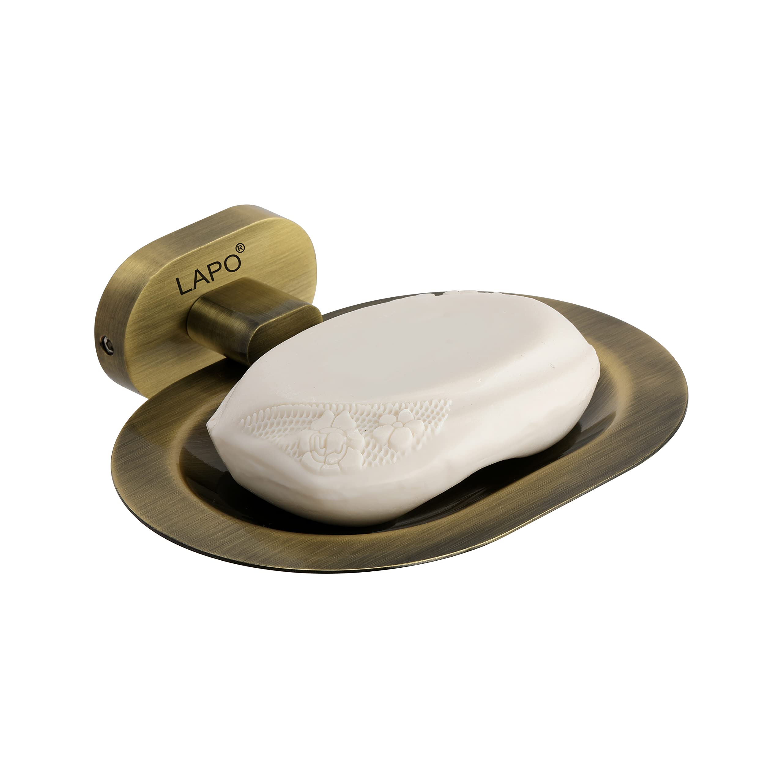 LAPO Kik Single Soap Holder Stand - Rust-Resistant, Wall-Mounted Soap Dish with Drain Tray, 304 Stainless Steel, Antique Finish, for Bathroom, Kitchen & Wash Basin - Pack of 1