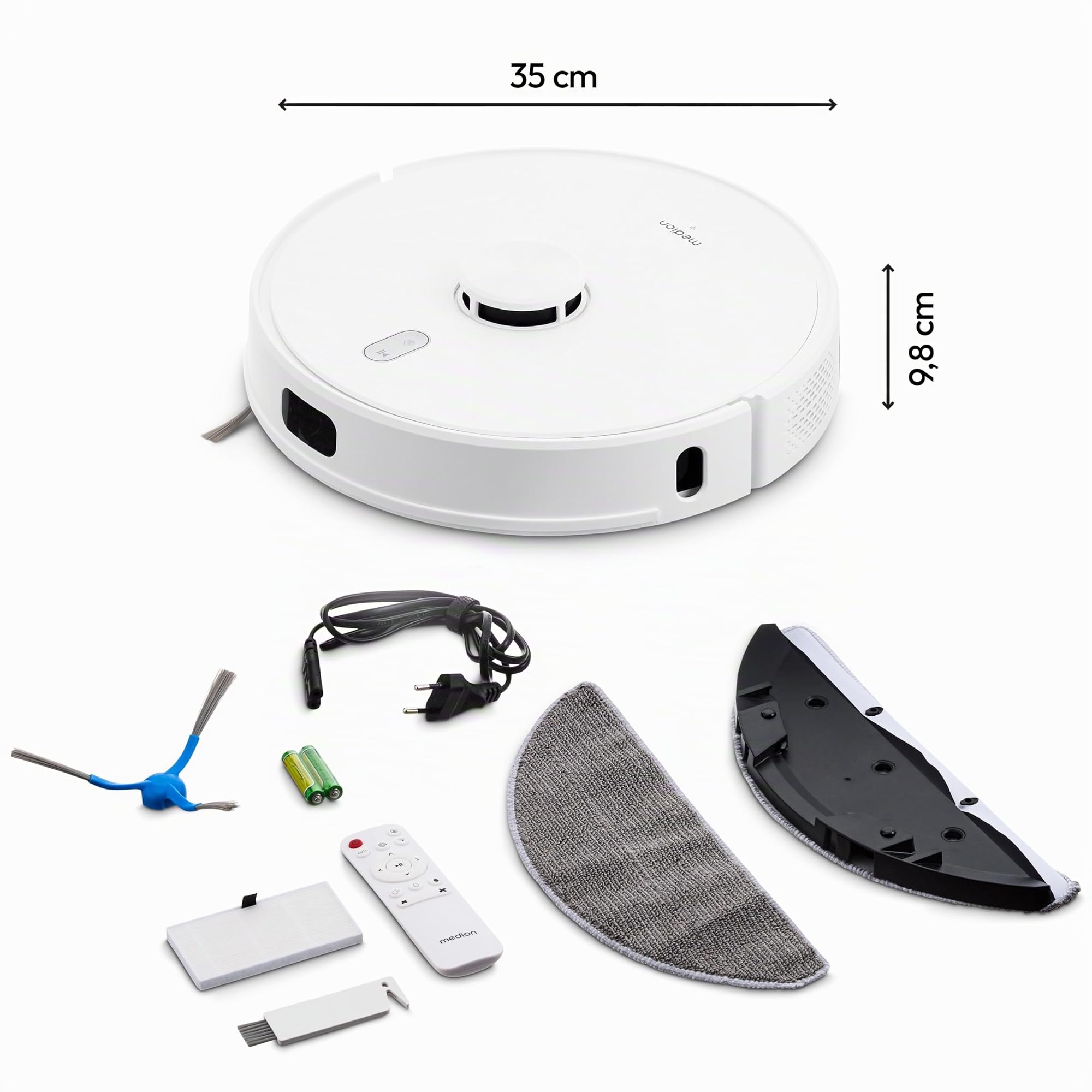 MEDION Robot Aspirador con navegación láser y función de Limpieza X41 SW (Potente Potencia de aspiración de 8000Pa, Robot Aspirador 2en1, mapeo preciso, Zonas Go & No Go, múltiples Suelos)