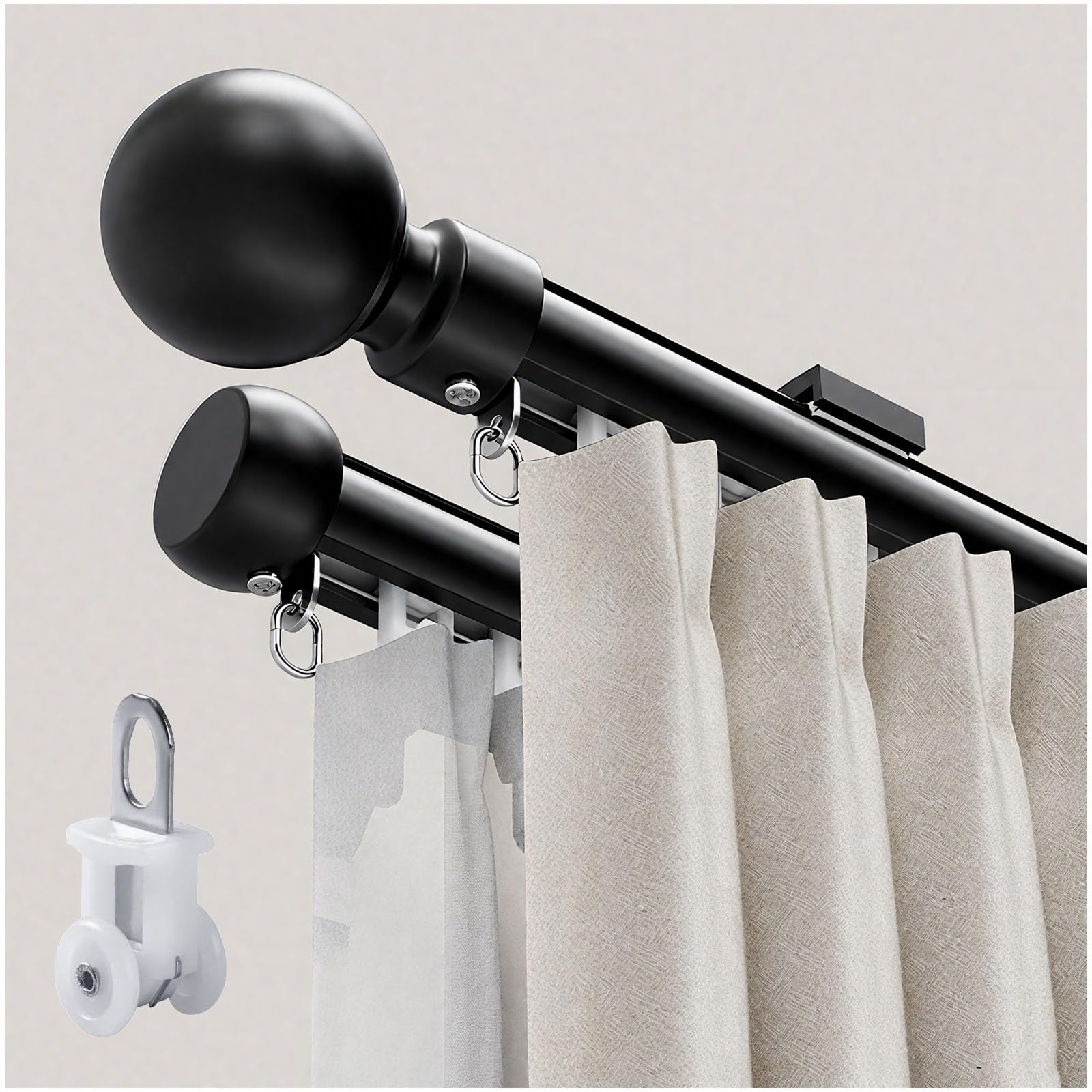 WQPMNYG Heavy Duty Aluminum Double Curtain Rod 50-1500 cm Adjustable Silent Sliding Rail Track for Windows Drapes & Room Dividers - Ideal for Living Room Bedroom Hotel (Black 200cm)