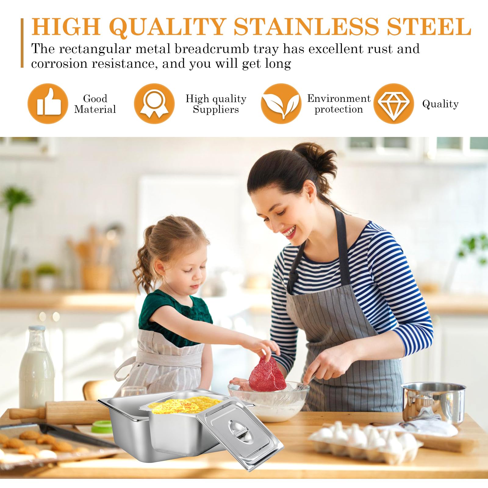 Juego de 3 recipientes GN 1/6 – Recipiente de acero inoxidable con tapa – Resistente al calor, apto para alimentos e ideal para cocina, buffet y catering