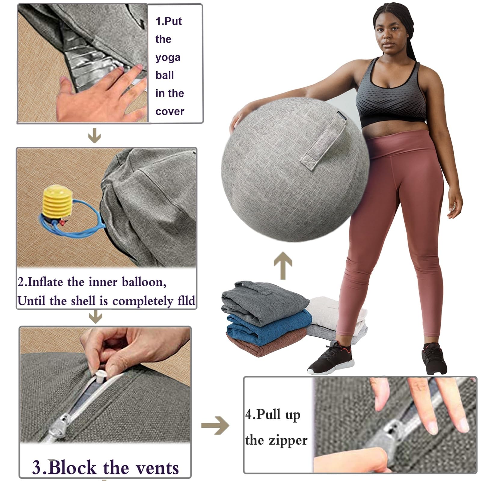 Palla per Il Pilates Copertina Sedia da Ufficio Sedie a Palla per Esercizi Fitball Gravidanza Elegante e Funzionale【Nessuna Pallina Inclusa】