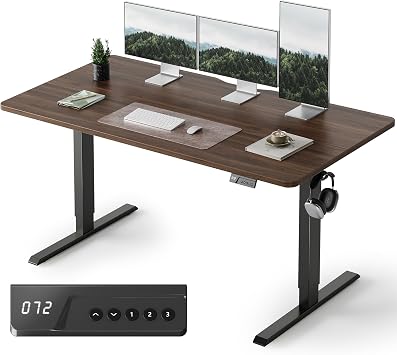 FEZIBO Standing Desk, 6328 Inches Electric Height Adjustable, Sit Stand Up, Computer Office Desk with Splice Board, Black Frame/Black Walnut TOP