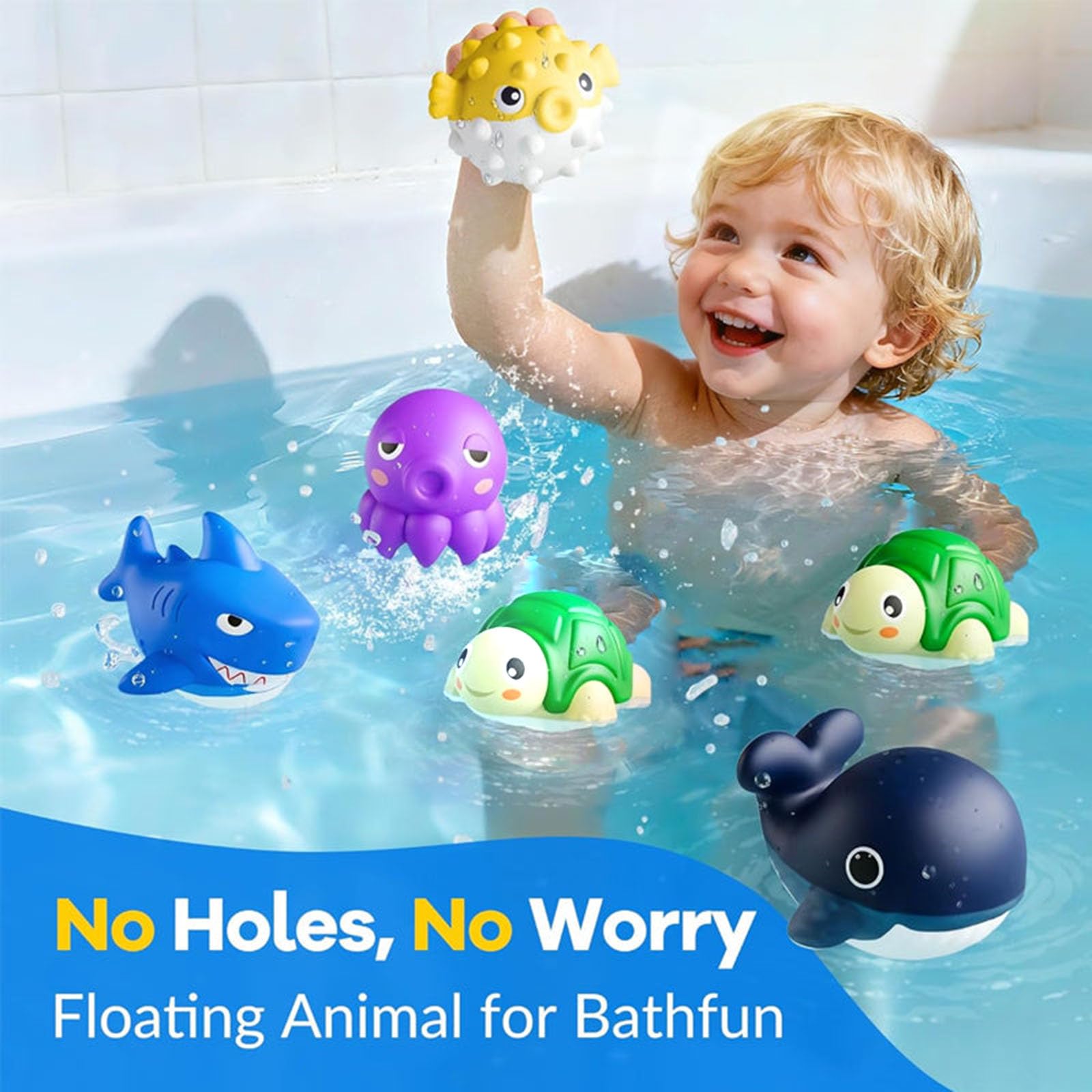 Générique Jeu de Piscine de plongée dans l'eau, Ensemble de Jouets de Bain avec boîte à Poissons, Animaux flottants, Cadeau de fête d'été pour garçons et Filles (A)