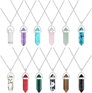 12 Pcs Hexagonal Crystal Pendants Necklaces for Women Gemstone Necklaces Natural Crystal Necklace Quartz Stones Crystal Chain Amethyst Rose Quartz Gemstone Chain 12 Colors