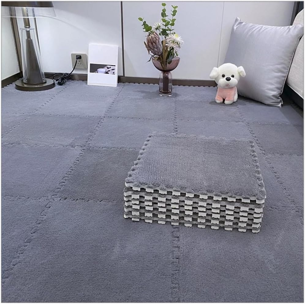 Thickened Interlocking Carpet Tiles - 18 Pack P Foam Floor Mats, Anti-Slip Puzzle Area Rug for Playroom & Bedroom, Soft 11.8"x11.8" Gray Play Mat