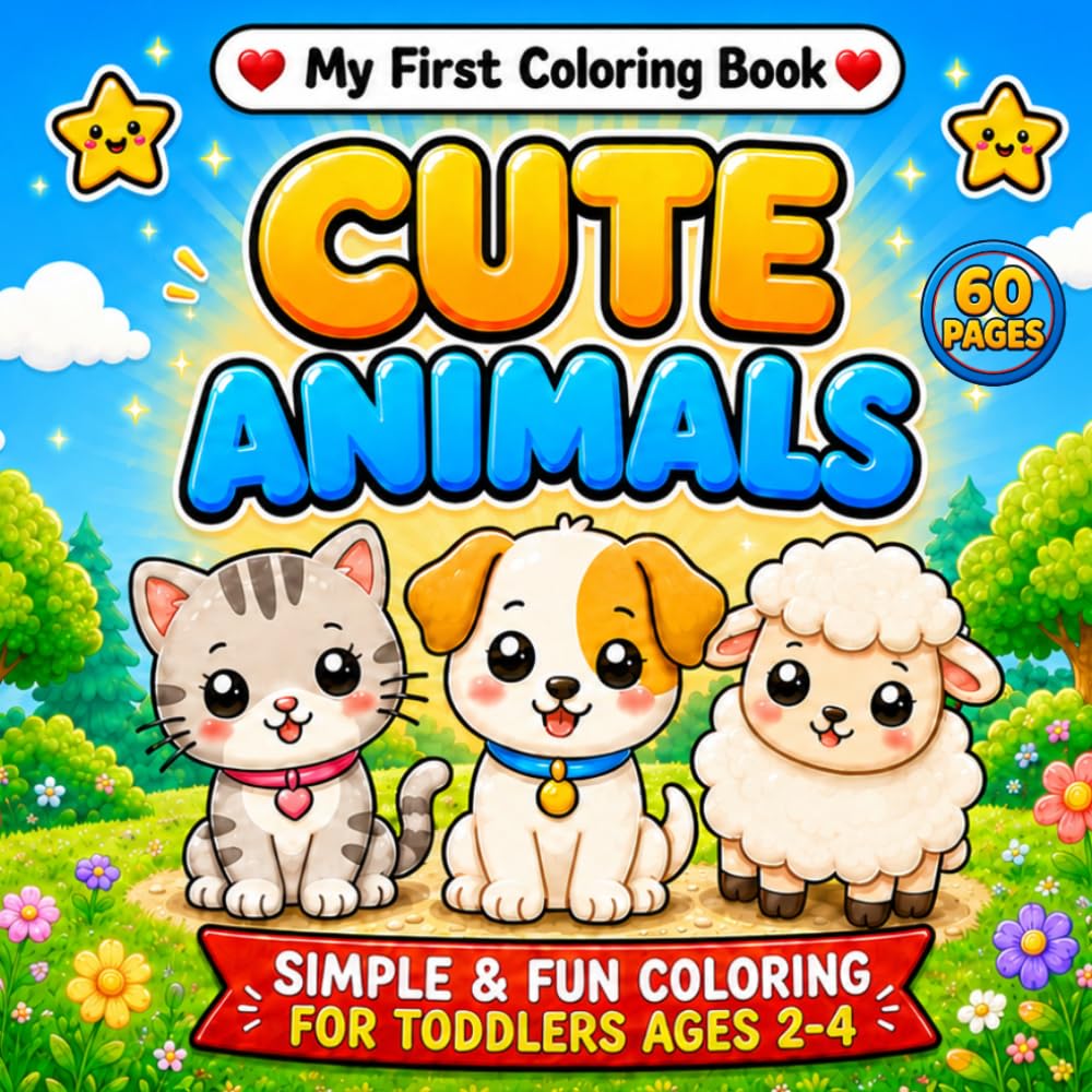 My First Coloring Book: Cute Animals: 60 Simple and Fun Coloring Pages for Toddlers