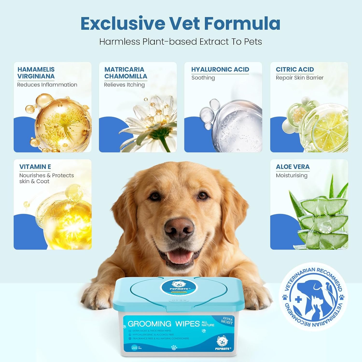 Pet Wipes for Dogs & Cats, Extra Moist & Thick Grooming Puppy Wipes with 100 Fresh Counts, Aloe Vera/Nature image 2