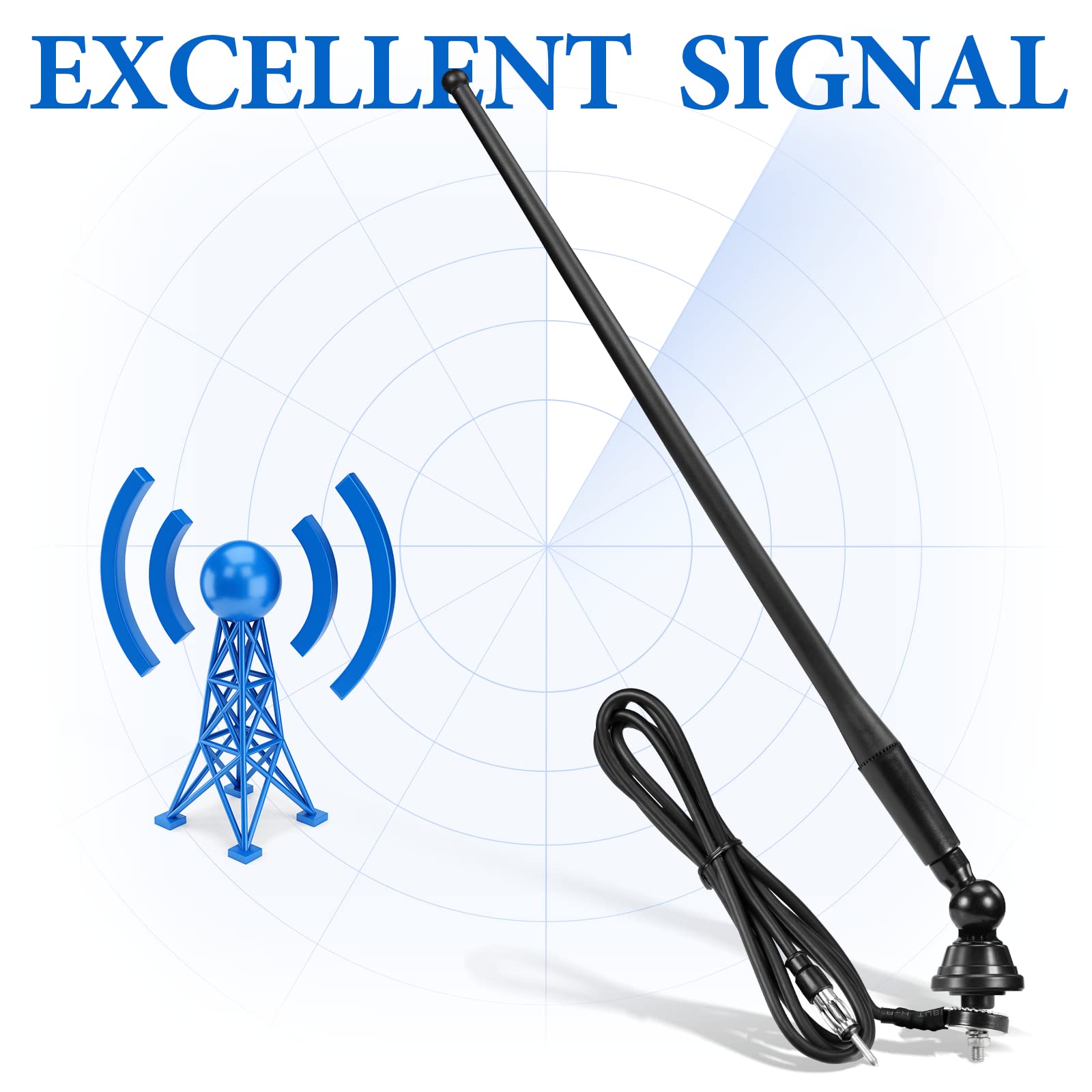 Eightwood Antenne Voiture FM AM - Antenne Autoradio 5M Avec Câble Extension Toit Pour Camions SUV