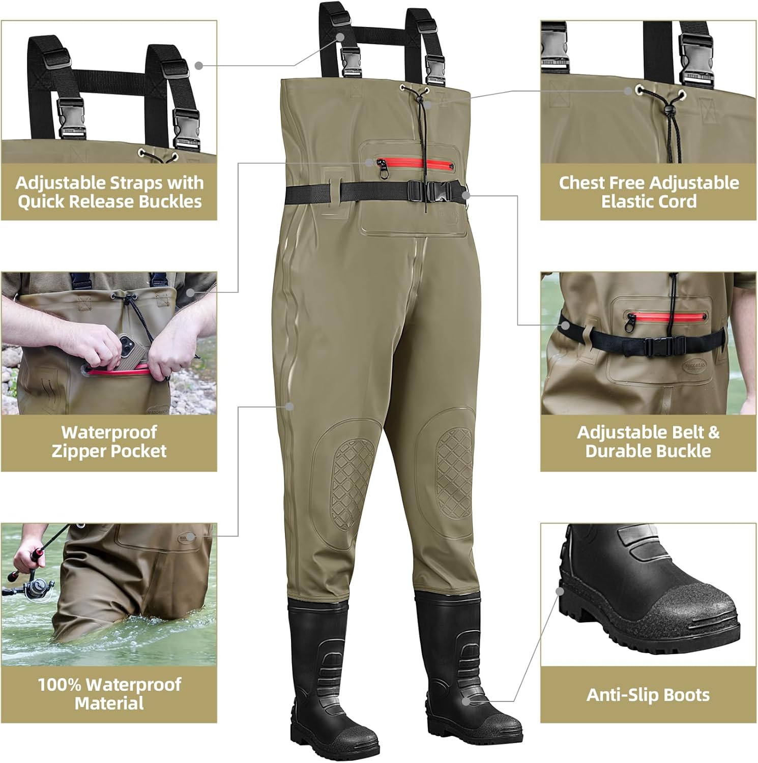 Fishing Waders for Men with Boots, Chest Waders, PVC Waterproof Waders for Hunting