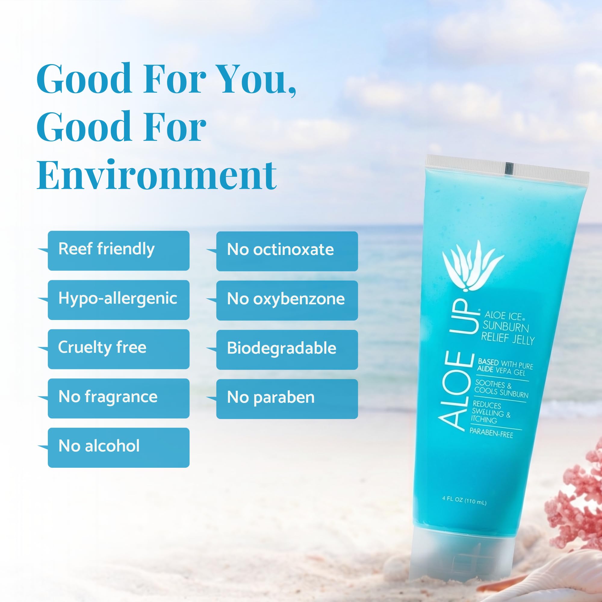 Amazon.com: ALOE UP Aloe Vera Gel for Sunburn Relief  Cooling After Sun  Jelly for Face & Body  96.6% Pure Gel  Reef Friendly, Water Resistant for  up to 80 Minutes,