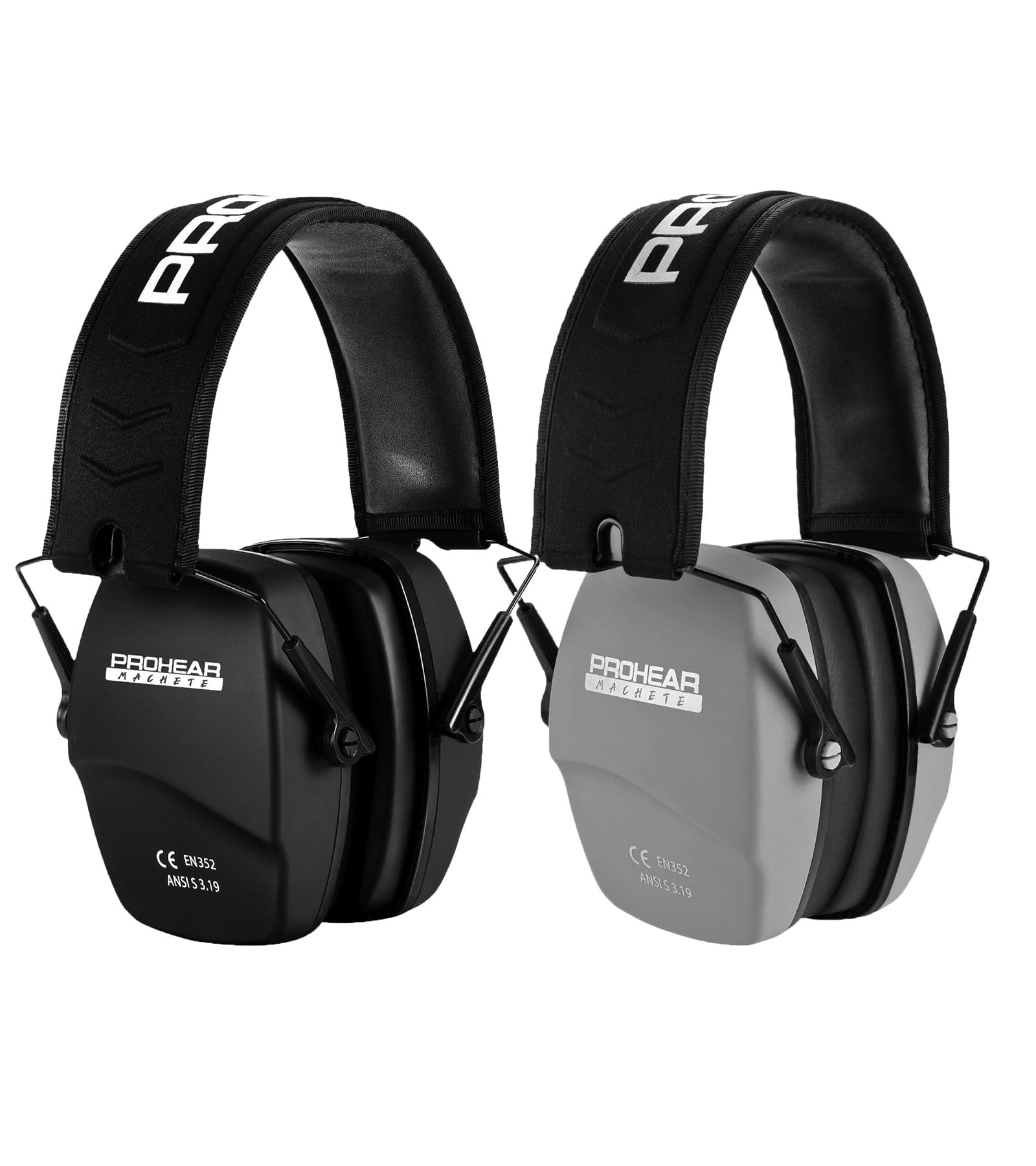 PROHEAR016 Shooting Ear Protection Earmuffs 2 Pack, NRR 26dB for Gun Range, Hunting -Black and Grey