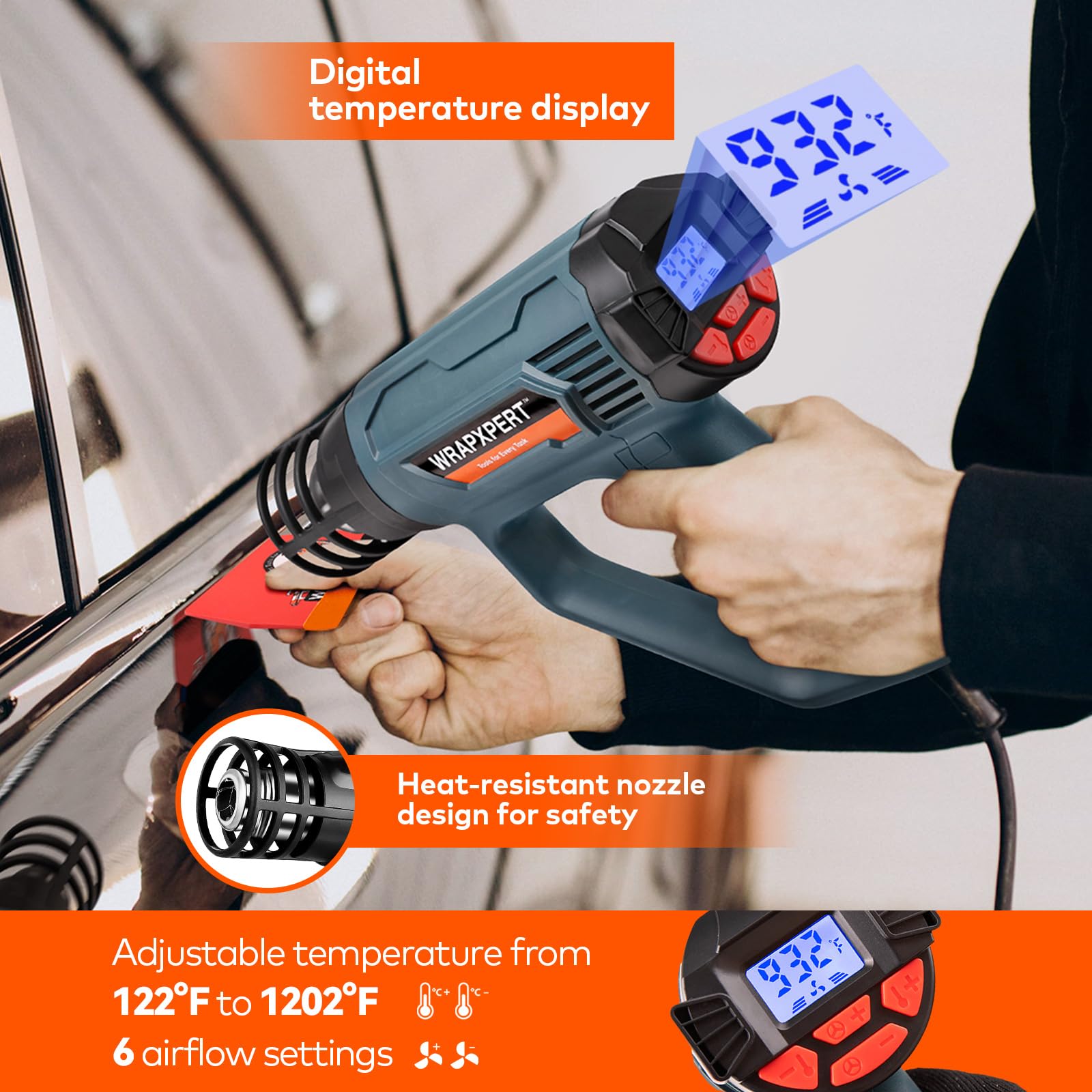 WRAPXPERT Kit de herramientas de envoltura de vinilo con pistola de calor para vinilo, herramientas de envoltura de vinilo para vehículos, kit de envoltura de coche con escobilla de goma, cuchillo