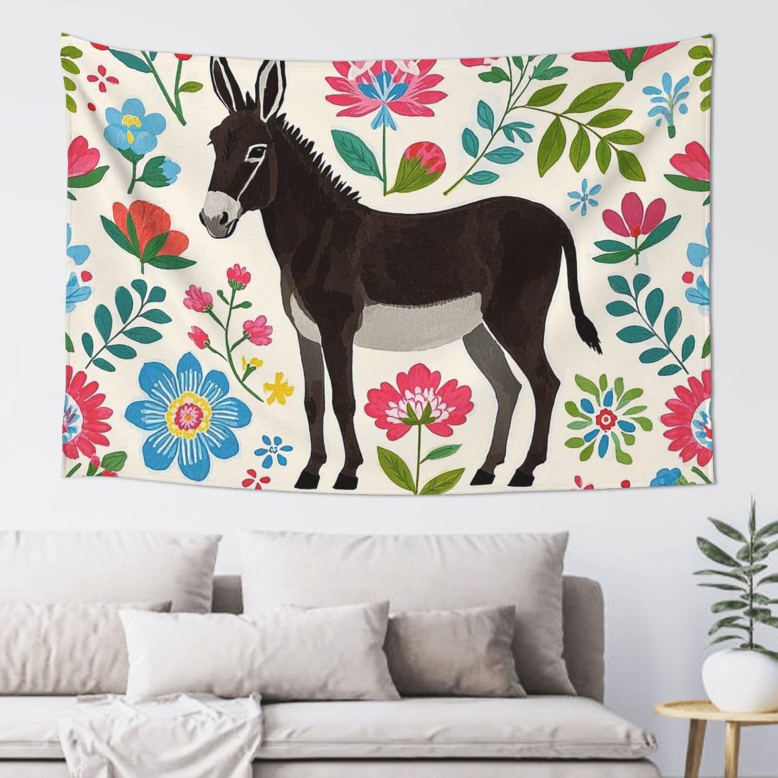 FodPand Donkey and floral print Tapestry for Bedroom Aesthetic, Wall Hanging Tapestries Art Decor Backdrop Wall Tapestry for Dorm Living Room Funny Poster Party Banner Background 40" X 60"