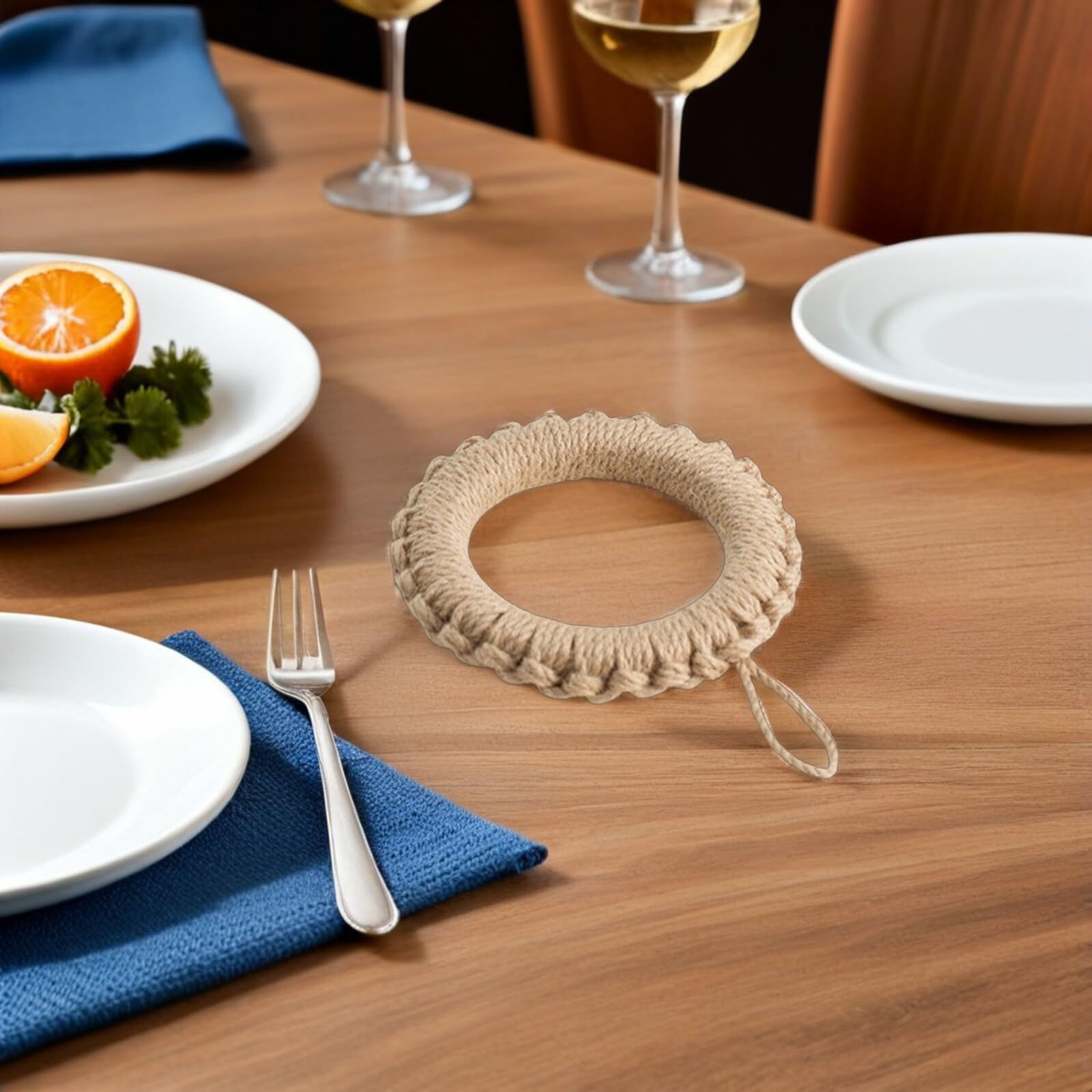 Salvamanteles de Cocina Redondos Tejidos de Yute 2 Piezas 19 CM y 14 CM Resistentes al Calor para Ollas y Sartenes Posavasos para Café y Decoración Rústica de Mesa de Comedor