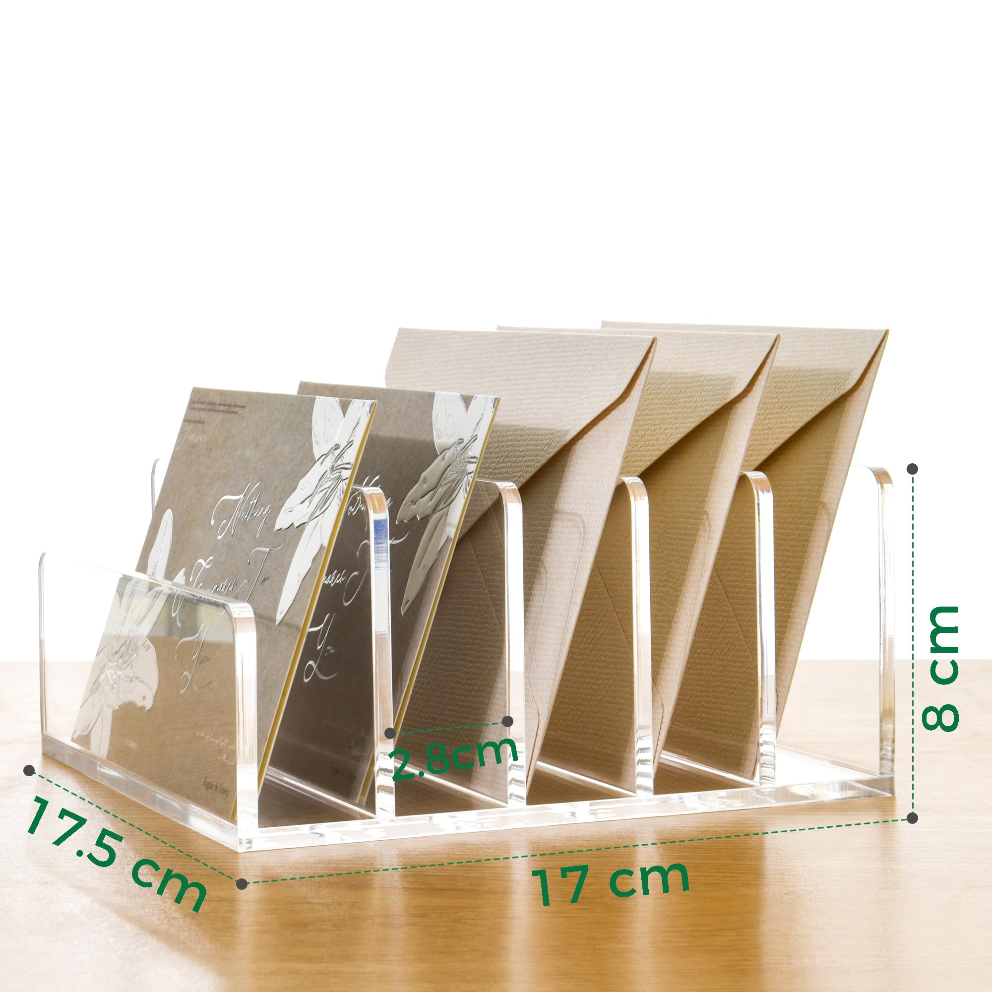 Porta lettere in acrilico - 5 scomparti, trasparente e facile da pulire, organizer da scrivania/sistema di archiviazione per ufficio, famiglia, home office, scuola, A: 17,5 x 17 x 8 cm