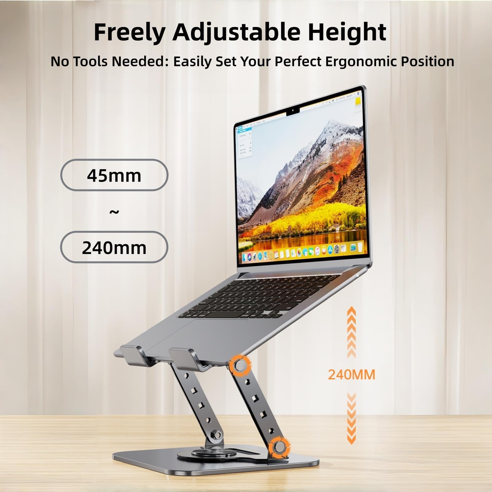 Supporto per computer portatile, regolabile in altezza/angolo, ergonomico e stabile, adatto per notebook da 11 a 17", ideale per ufficio/lavoro da casa, grigio