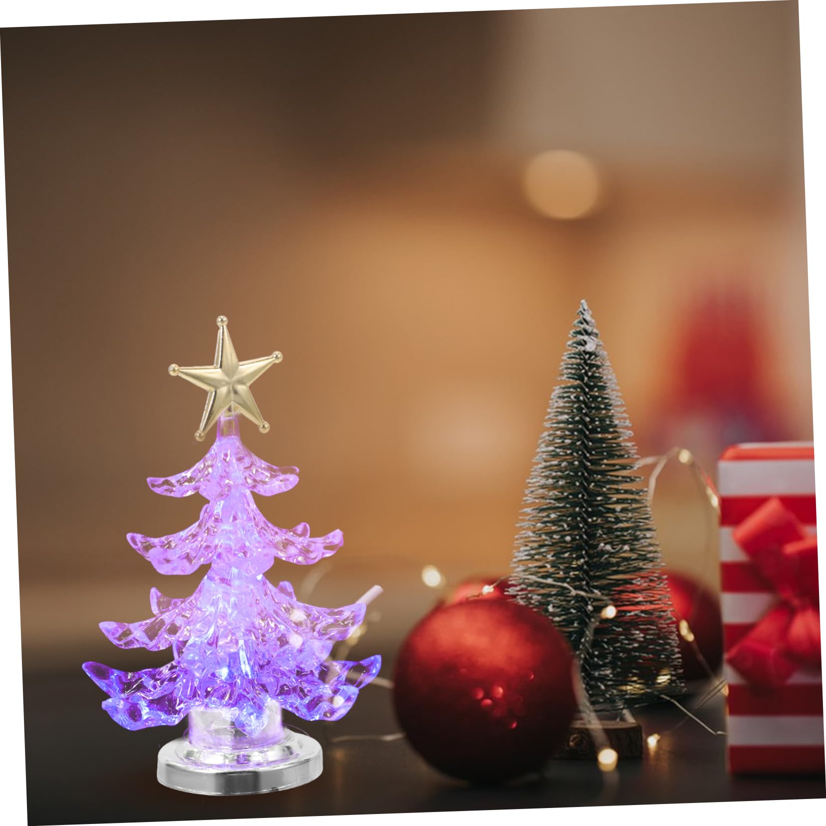 HEALLILY 2Pcs Christmas Tree Shape Night Lamp Chic Golden Desk Light for Bedroom Home Decor Creative Xmas Tree Light for Parties Weddings and Holiday Decorations