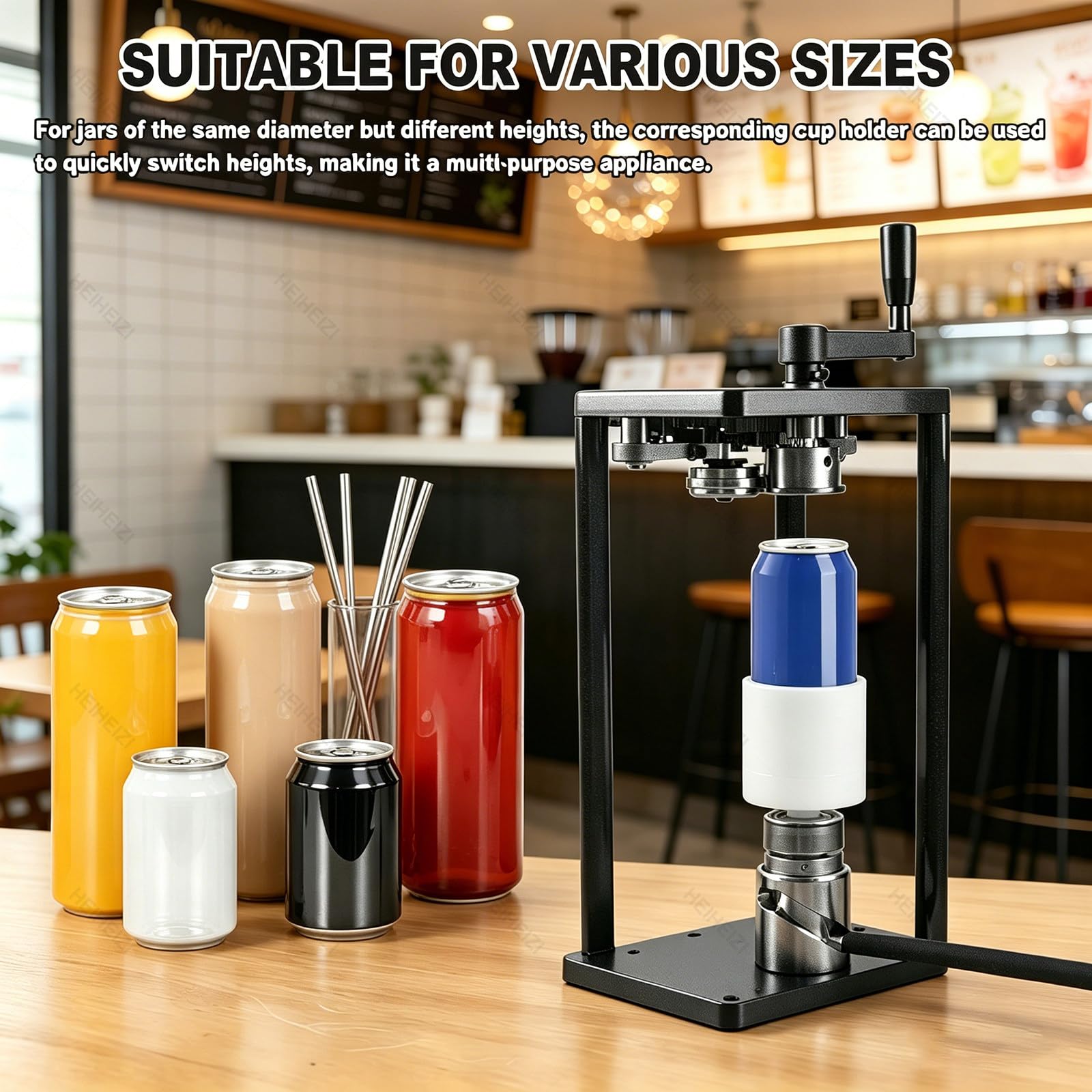 Máquina de Sellar Latas a Mano con Base de Fijación – Acero Inoxidable, Diámetro 55mm, Altura Ajustable 115-170mm, Cierre para Latas de Refresco, Botes de Hojalata y Frascos – 10 Piezas/min