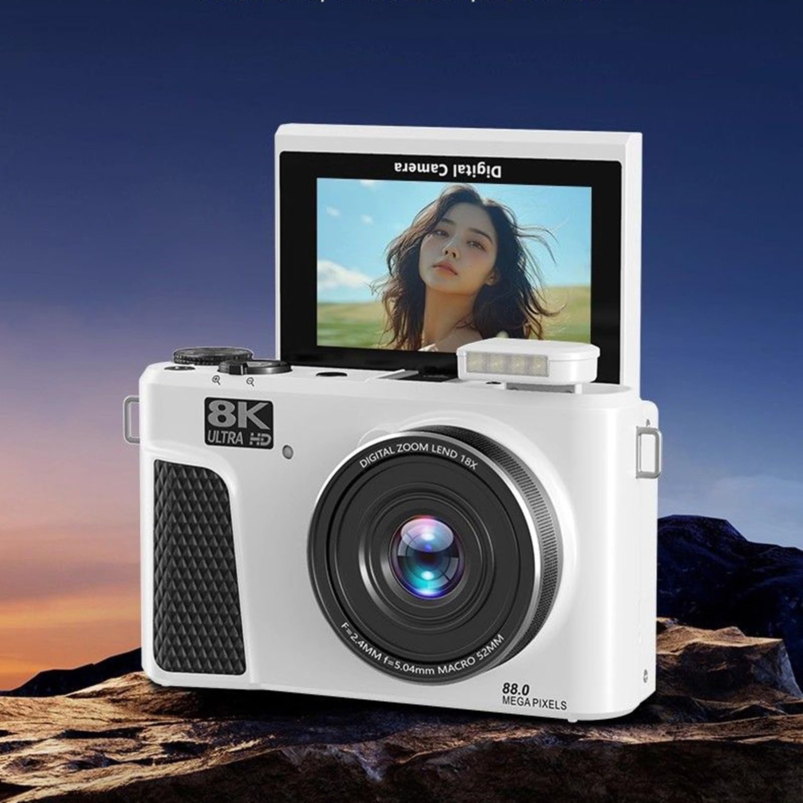 Generic Fotocamera Mirrorless WiFi da 88 MP 8K con Messa a Fuoco Automatica Zoom 18X con Doppia Batteria per Hobbisti e Principianti (WHITE)