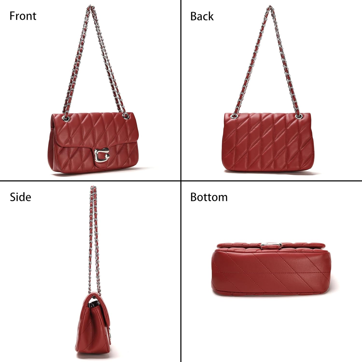 Quilted Crossbody Purse for Women Trendy - Ladies Shoulder Bag Leather Handbag Designer Evening Clutch with Chain Strap - Image 6