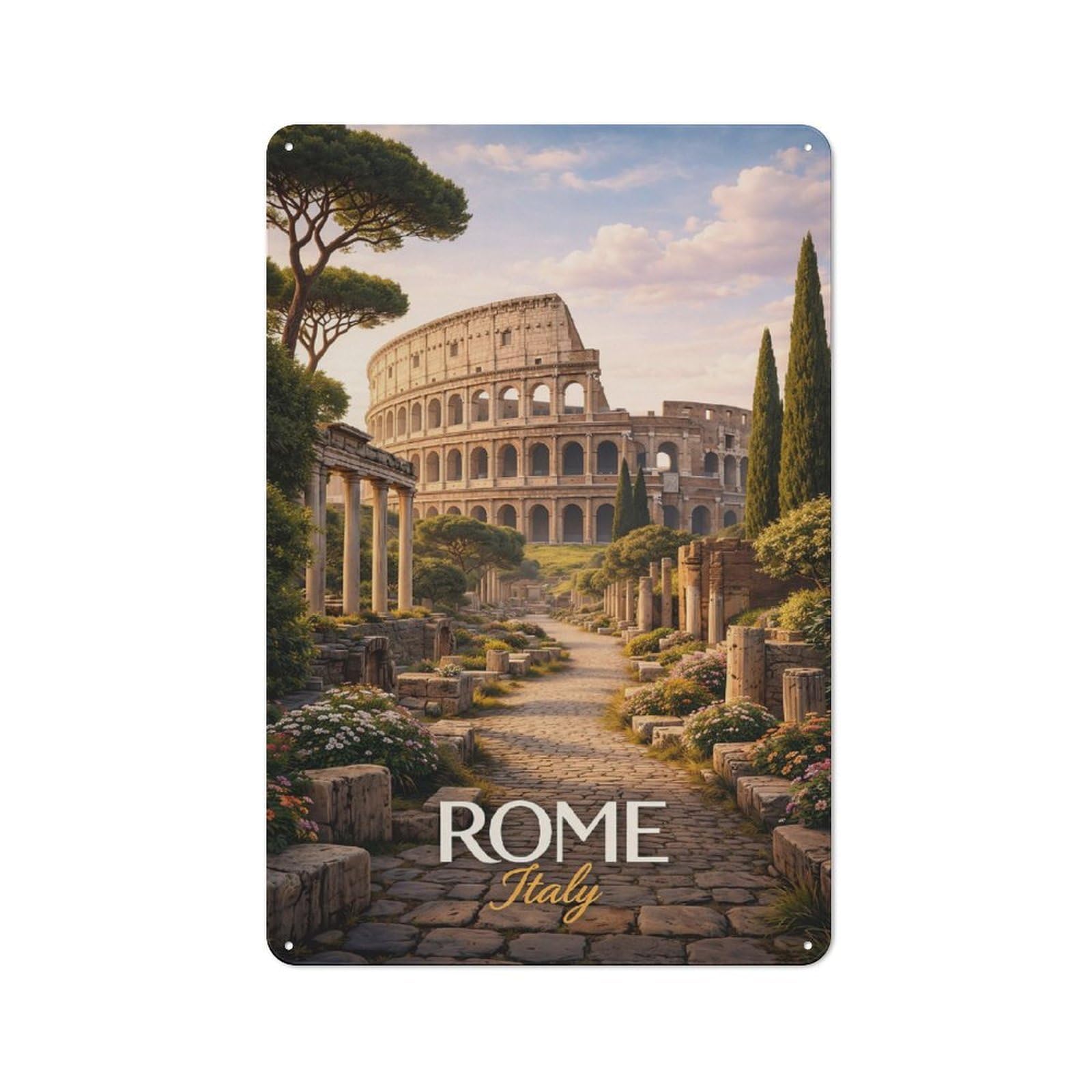 Junmoney Style-4 Colosseum In Rome, Italy Retro Tin Wall Plaque 30X20cm For Hobby Room Or Studio, New Home Wall Decor For Hobby Room Decor Fans